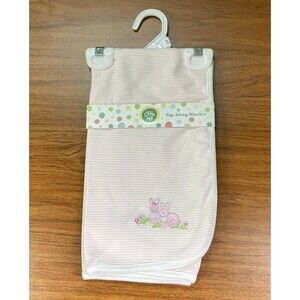 LITTLE ME Tag-Along Pink Stripe Baby Blanket Bunnies One Size Girls Cotton NWT